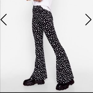 NWOT Nasty Gal Hight Waist Black and White Star Print Flare Pants size 4